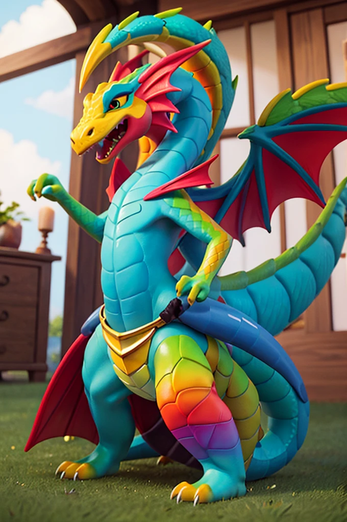 a magnificent dragon with rainbow-colored scales