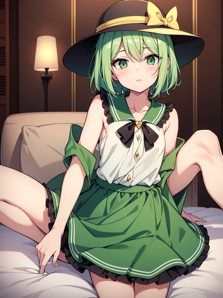 high quality hat,hat bow,green hair,green eyes,komeiji koishi,short hair nude vaginal sex BREAK 1boy penis nsfw