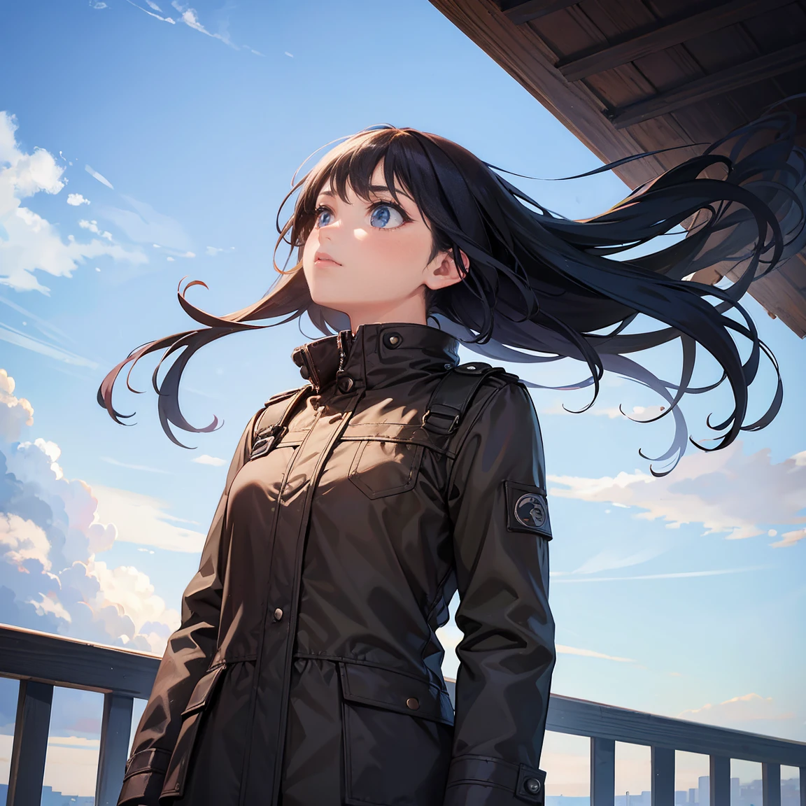 A girl looking at the sky, top quality,