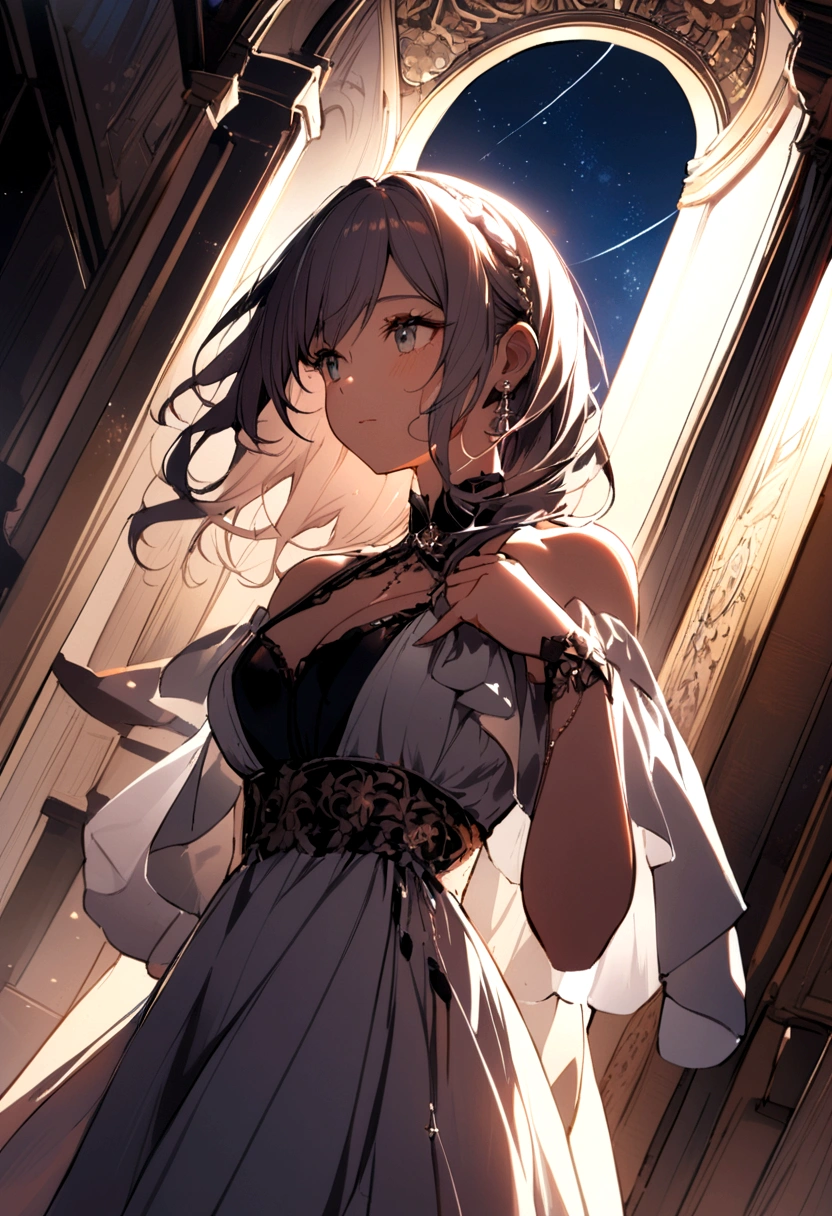A girl looking at the sky, top quality,