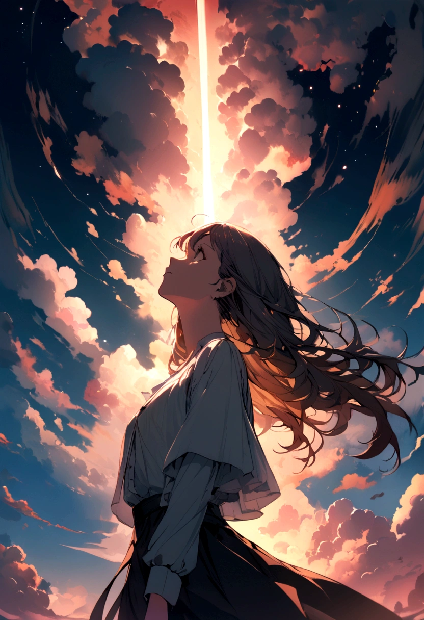 A girl looking at the sky, top quality,
