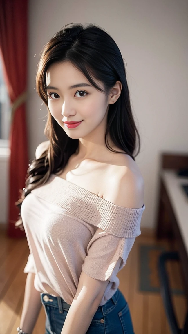 best quality, masterpiece, beautiful and aesthetic, 16K, (HDR:1.4), high contrast, bokeh:1.2, lens flare, (vibrant color:1.4), (muted colors, dim colors, soothing tones:0), cinematic lighting, ambient lighting, sidelighting, Exquisite details and textures, cinematic shot, Warm tone, (Bright and intense:1.2), wide shot, by playai, ultra realistic illustration, siena natural ratio, anime style, a picture from a high angle, a view from above, long Straight black hair with blunt bangs, (a charming smile:1), Gray bracelet, a oversized off-shoulder pink an oversized T-shirt, jeans, playing Gibson bass guitar, a y instagram Hot Swiss model, with a tattoo, oversized clevage, Broken Glass effect, no background, stunning, something that even doesn't exist, mythical being, energy, molecular, textures, iridescent and luminescent scales, breathtaking beauty, pure perfection, divine presence, unforgettable, impressive, breathtaking beauty, Volumetric light, auras, rays, vivid colors reflects.