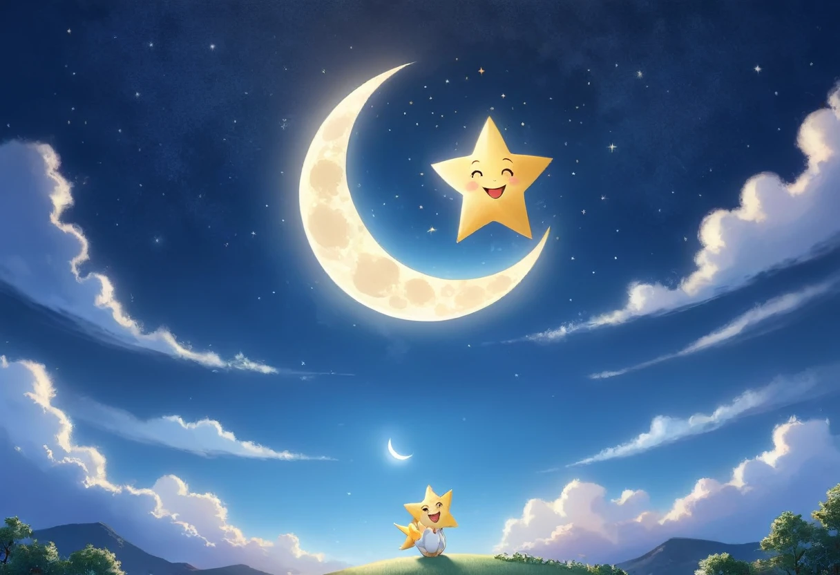 The happy star talking with moon, in the sky