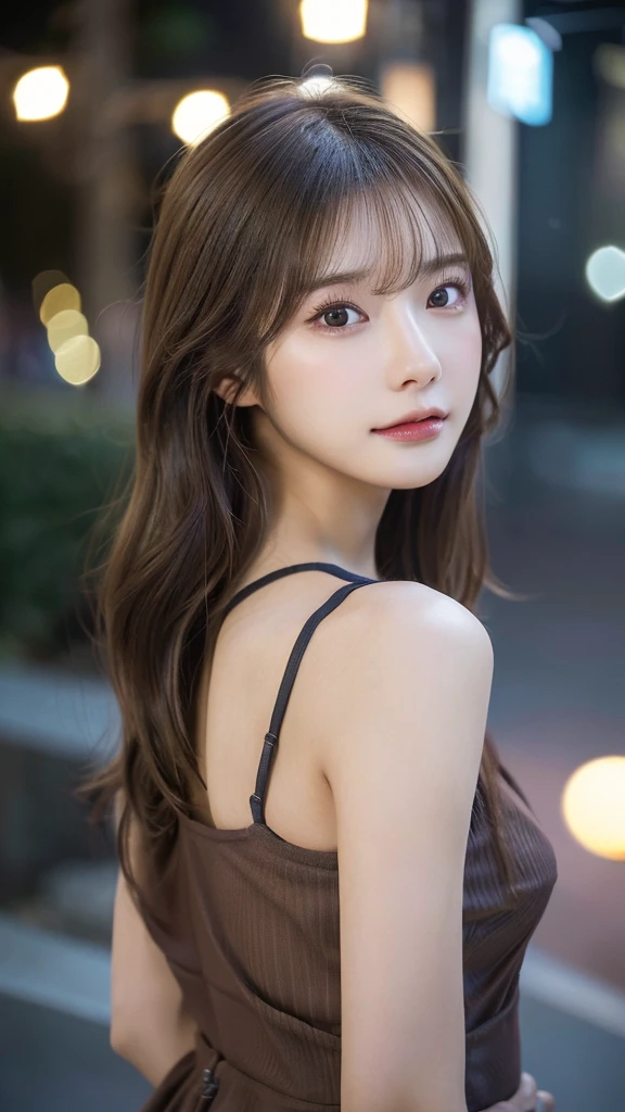 (highest quality,masterpiece:1.3,超A high resolution,),(Very detailed,Caustics),(Photorealistic:1.4,RAW shooting,)Ultra-Realistic Capture,Very detailed,High resolution 16K suitable for human skin、 Natural skin texture、、Skin tone is even and healthy looking、 Use natural light and color,One Woman,Japanese,,cute,brown hair,Middle Hair,(Written boundary depth、chromatic aberration、、Wide range of lighting、Natural Shading、)、(outdoor lights at night:1.4)、(Hair swaying in the wind:1)、short hair、Outward flicked edge