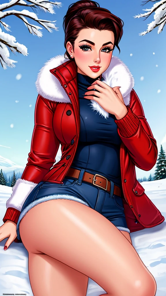 butch girl, pinup, centerfold, winter clothes