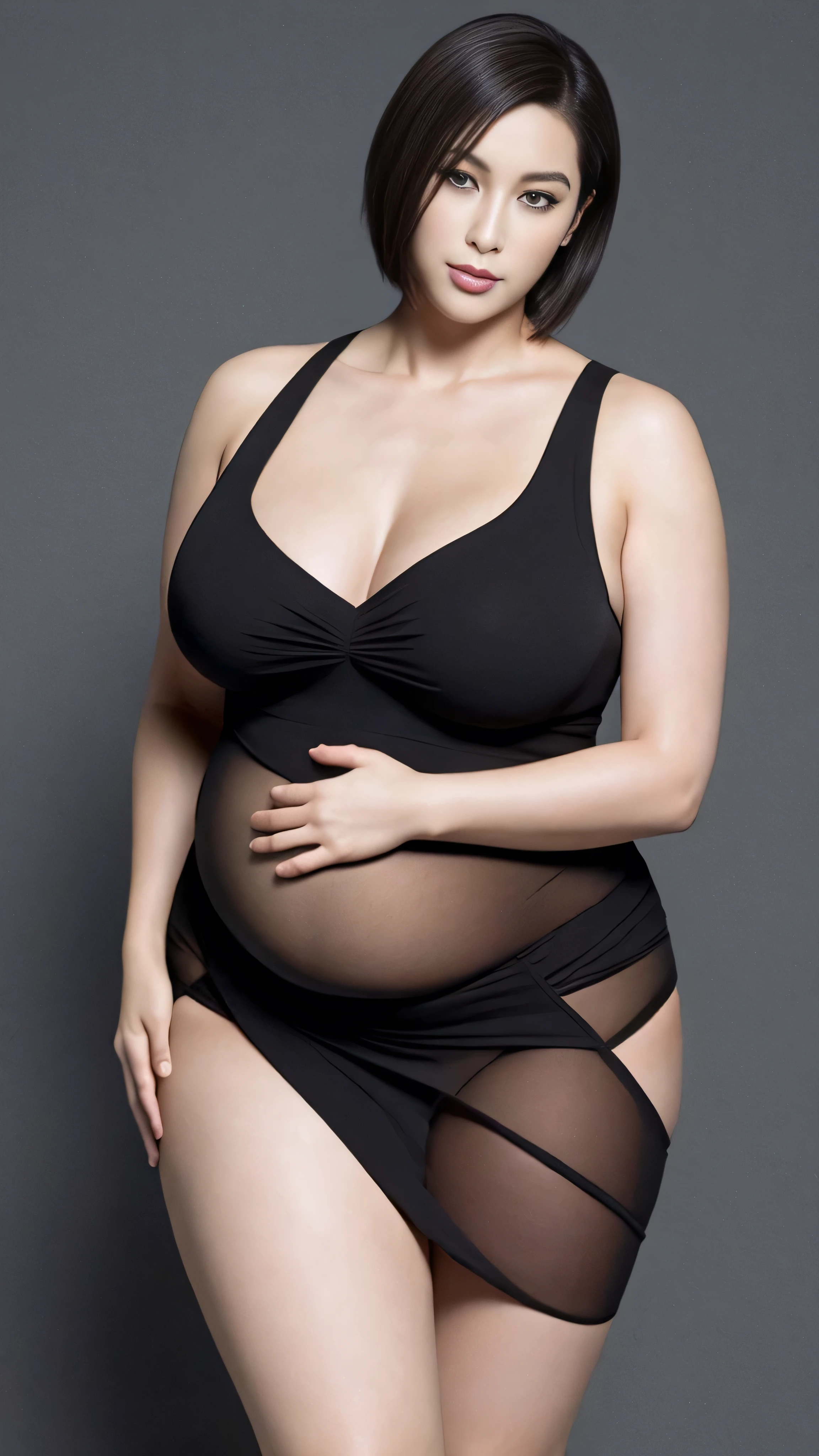 Mature Caucasian Woman, Pregnant women, Dynamic standing poses, Full body photo, Front shape, View your audience, Looking at the audience, vagina, Spread your legs wide, (Bobcut), ((Black see-through dress)), Mature Mom, Mature Woman, Voluptuous shape, Hourglass Shape, A rich body, defined waistline, THICC body type, Thick thighs, perspective, Very detailed, shape, ((Huge breasts)), Exposed breasts, Great hands, Perfect hands, Detailed fingers, beautiful Detailed fingers, Beautiful attention to detail, Green Eyes, Perfect Eyes, Clear Eyes, (Plain background, Wall Background, Simple Background), (((masterpiece))), ((Highest quality)), ((Exquisitely crafted)), ((surreal)), 8K, irrational solution, Real-World Accuracy, Vivid depiction, Ultra-Realistic Details, Unparalleled realism, ((Film Grain, jpeg artifacts, Noise Effect, grain effect)), Pregnant women,