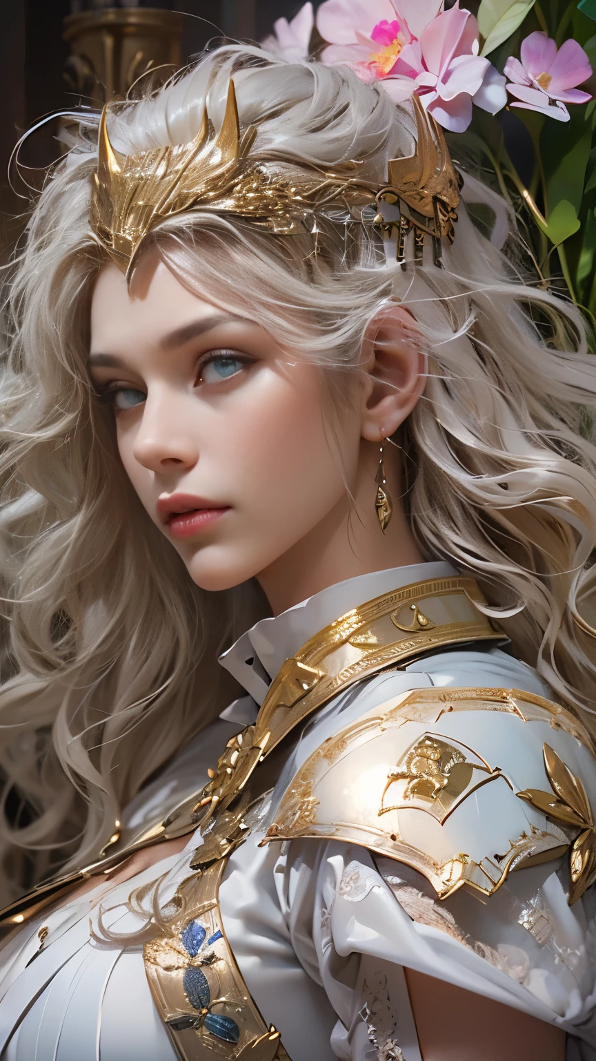 8K resolution, masterpiece, Highest quality, Award-winning works, unrealistic, sole sexy lady, healthy shaped body, 25 years old, white wavy long hair, hair band, big firm bouncing bust, ancient roman military commander's armor, Pure white armor with a complex structure, royal coat of arms, excalibur, elegant, Very detailed, Digital Painting, artステーション, コンセプトart, Smooth, Sharp focus, shape, artジャム、Greg Rutkowski、Alphonse Mucha、William Adolphe Bouguereau、art：Stephanie Law , Magnificent royal background, Royal Jewel, nature, Full Shot, Symmetric, Greg Rutkowski, Charlie Bowwater, beep, Unreal 5, Surreal, Dynamic Lighting, ファンタジーart, Complex colors, Colorful magic circle, flash,  dynamic sexy poses