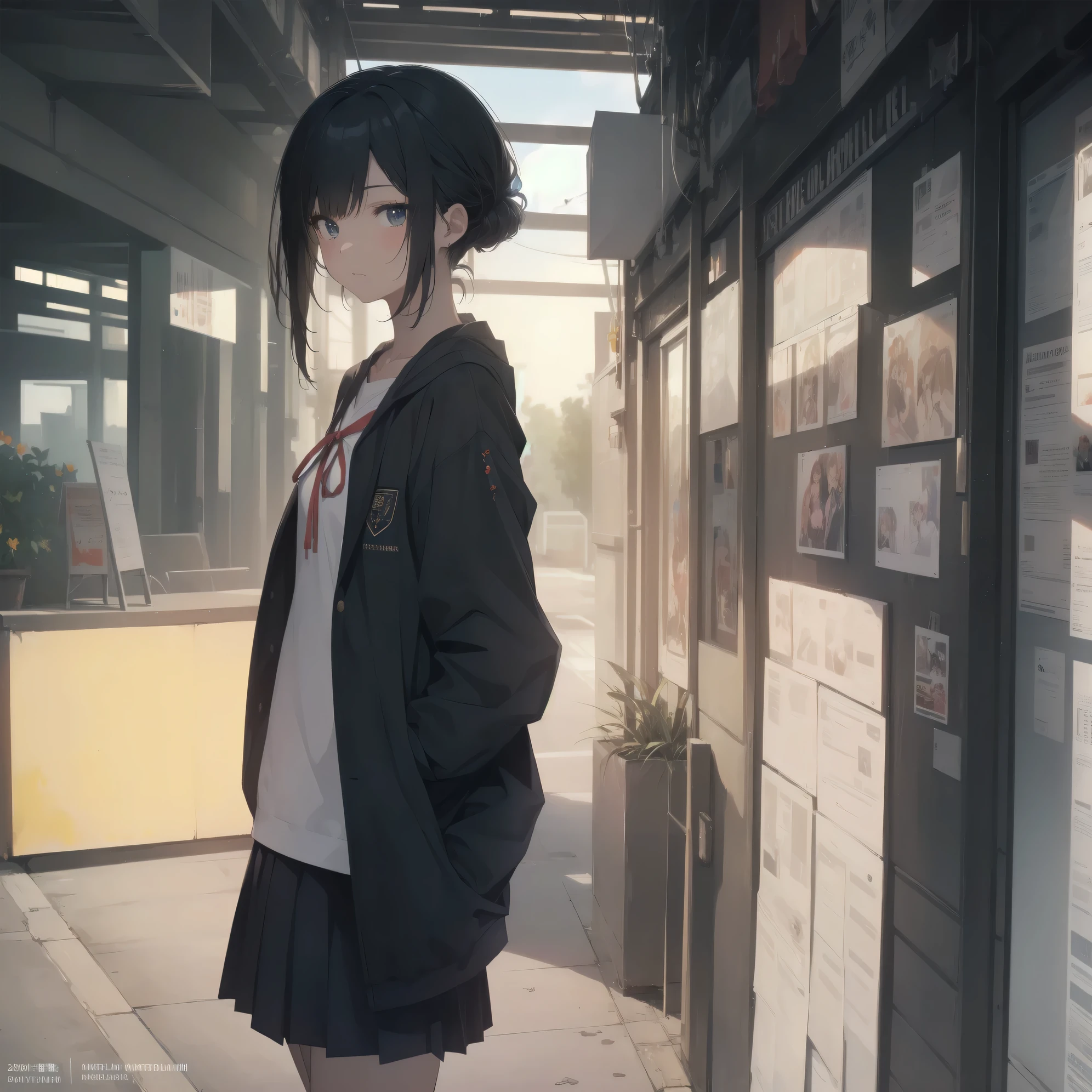 ultra-absurdres-Top quality by artist God, ultra-detailed, high resolution, anime moe artstyle, best anime 8k konachan wallpaper, pixiv contest winner, pool:2810, perfect anatomy,break, 1girl, (Please draw a girl walking sleepily to school alone. )break,(Solo,little female, 13-year-old:1.3),Full limbs, complete fingers,a junior high school student, (very short hair), short cut, flat chest, , small butt, small black eyes, beautiful detailed eyes, well-proportioned iris and pupils, expressive eyes, highres detailed hair, soft expression, salor school_uniform, sailor collar, serahuku, bow, pleated skirt,(Detailed Lighting), (Detailed background), in the School commute route. break,super detailed skin, Best cinematic lighting powered by famous artist, 8k,beauty illustration,photoshop_(medium),very aesthetic,break,((artist:saiguchi_otoufu )), artist:clamp ,artist:carnelian ,artist:kantoku ,