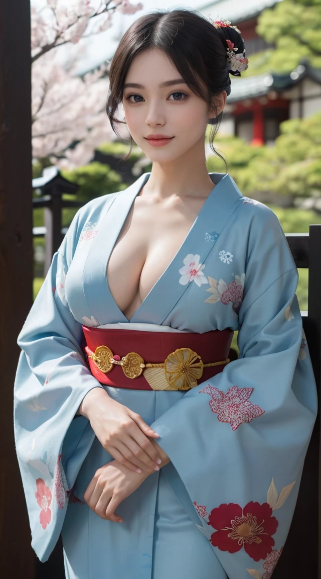8K, RAW photos, Best quality, Masterpiece: 1.2),(best qualtiy,8K, Yes,32K,masterpiece,hyper HD:1.2) , 20 years old, big cleavage breasts, huge , sexy, arafed asian woman in a kimono dress posing for a picture, in kimono, wearing kimono, classy yukata clothing, japanese kimono, kimono, japanese model, elegant japanese woman, in a kimono, japanese goddess, japanese clothes, wearing a kimono, yukata clothing, traditional japanese, wearing royal kimono, classic kimono, long beautiful flowing kimono, japanese woman