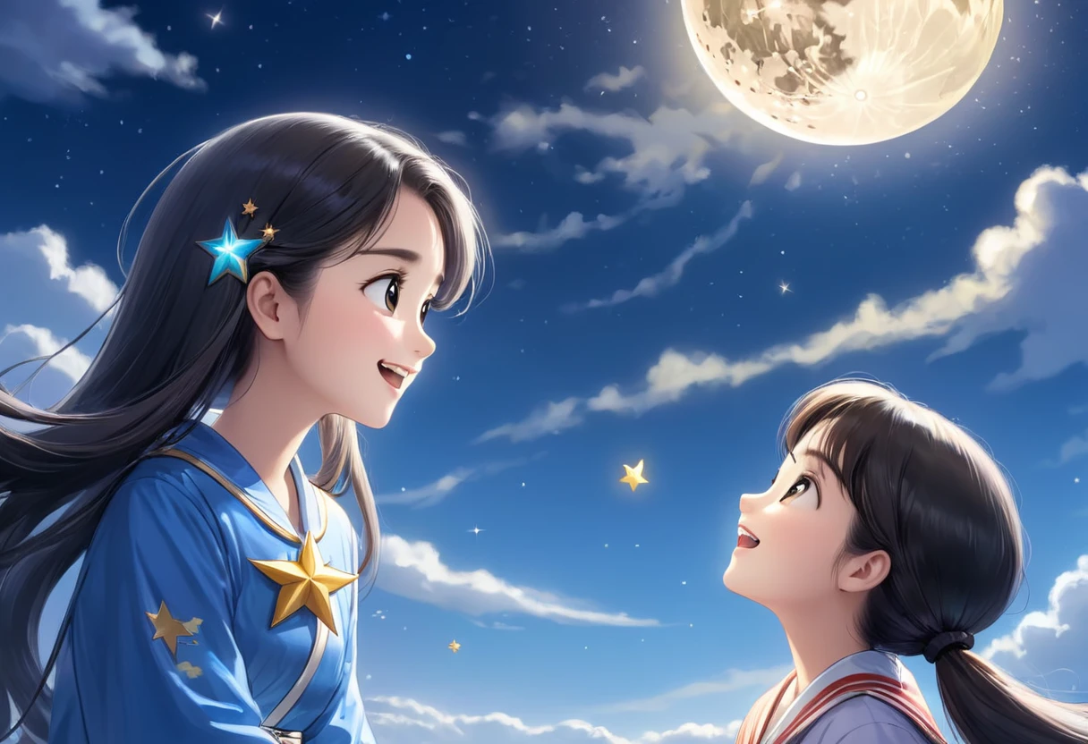 moon talks to happy star in the sky