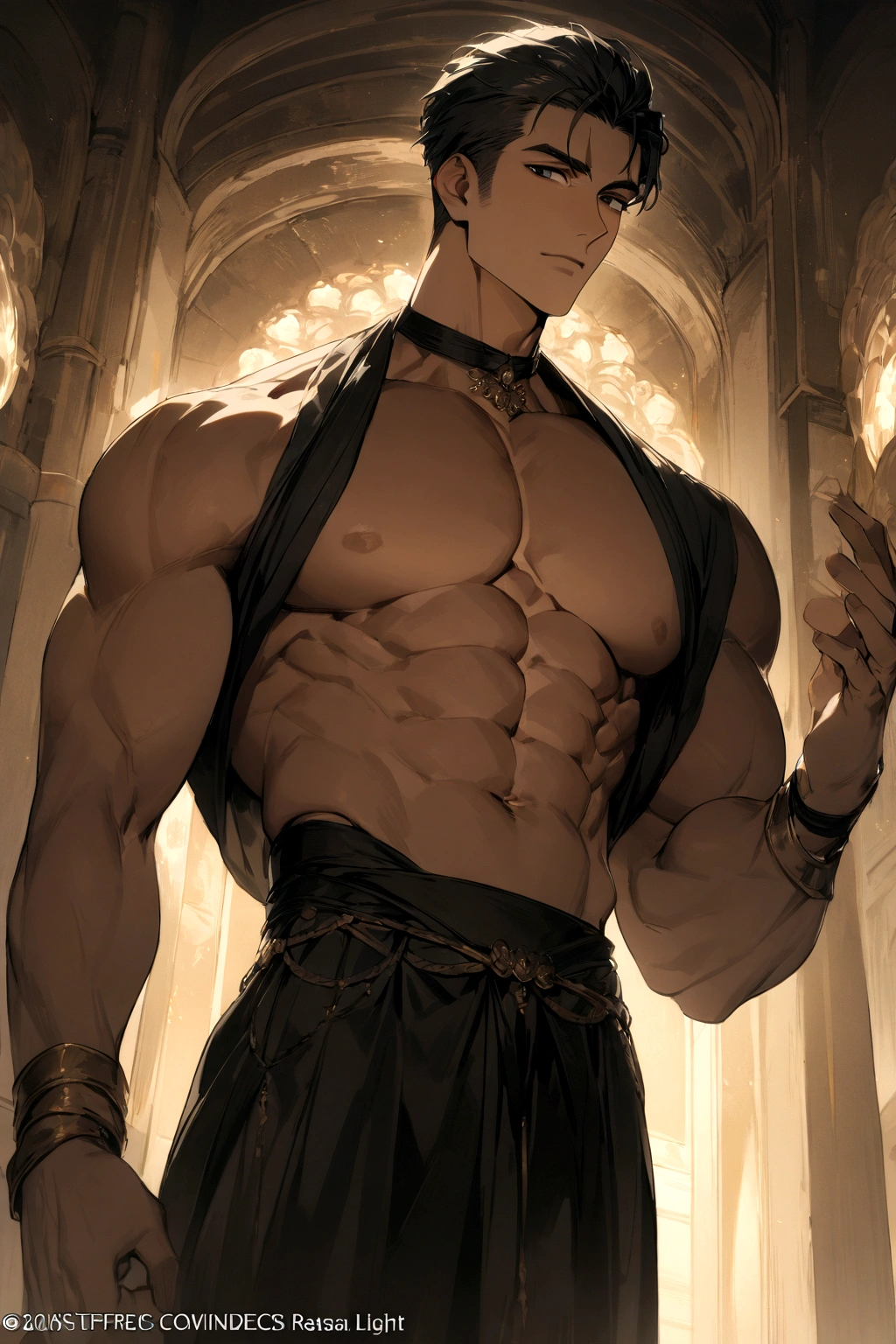 1man ,1male, realties photo and masterpiece ,top quality , best quality and offical art, very detailed,most detailed , God, short hair, Handsome man , necklase , pectoral, abs , brown skin, black eyes, Handsome, Muscular ( wide shouldersand wide waist) ,Indian male model