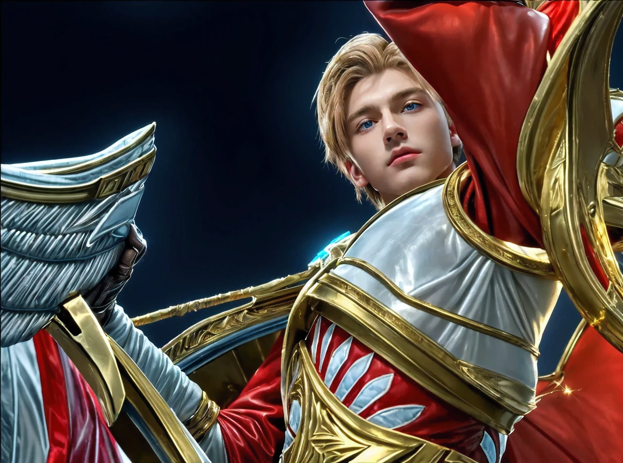 (best quality,4k,8k,highres,masterpiece:1.2), ultra-detailed, realistic:1.37, close up, young boy, holding glow dagger, room, brown hair, white leather jacket, blue eyes, intense gaze, focused expression, dramatic lighting, illuminated room, vivid colors, sharp focus, puprle shawl