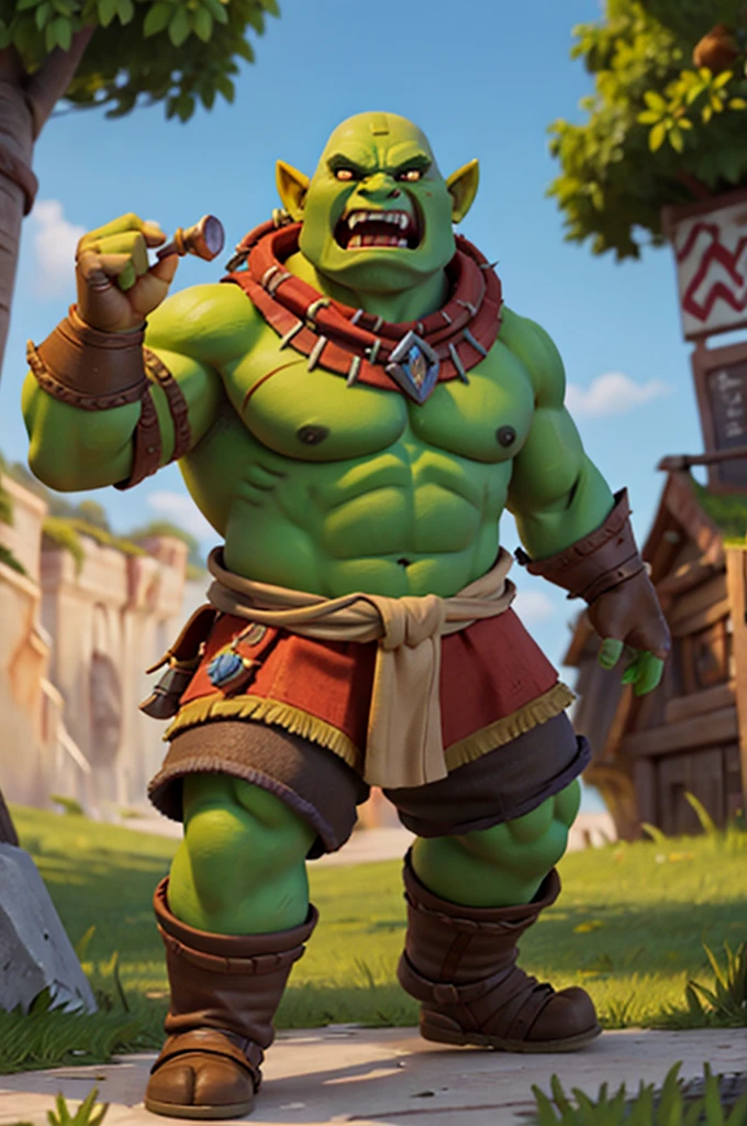 an orc from warcraft, an ogre male, beautiful and rude, wild look