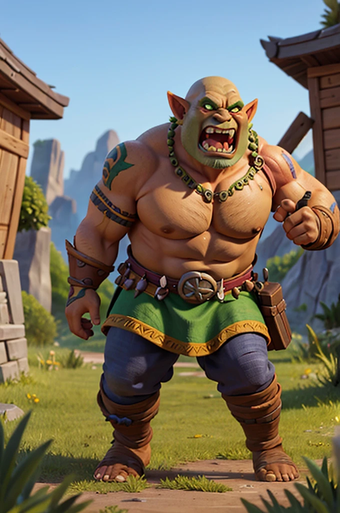 an orc from warcraft, an ogre male, beautiful and rude, wild look