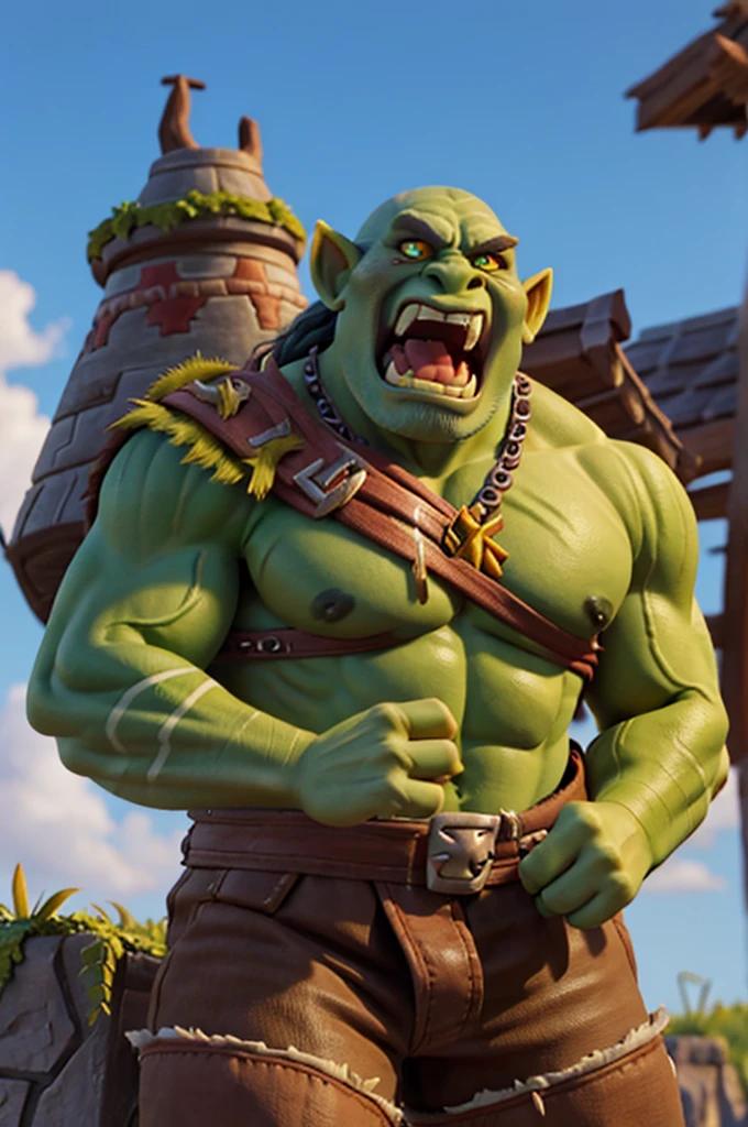 an orc from warcraft, an ogre male, beautiful and rude, wild look