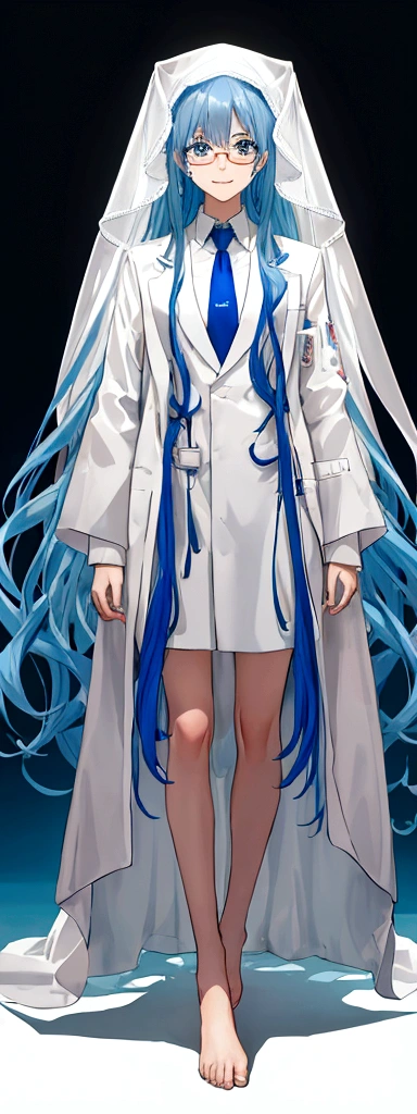 Man with blue hair, {alone} ,{{{Looking at viewer}}},{{{You can see the toes}}},Concept Art, White Background, Simple ground,Long Wavy Hair,Back-length perm hair, {{{Description of the whole body}}} , {{{It is drawn up to the feet}}},Man in suit, Highest quality, masterpiece,Cowboy Shot, Looking_return,I have a smartphone,young,25 talents, Blue Hair,Simple Suit, Long-sleeved lab coat, Beautiful droopy eyes, I have a smartphone,Droopy eyes, smile,young,Glasses on the head,naked eye,transparent_returnground, returnlighting, White Background, High resolution, Very detailed, information,Short,8K,Official Art