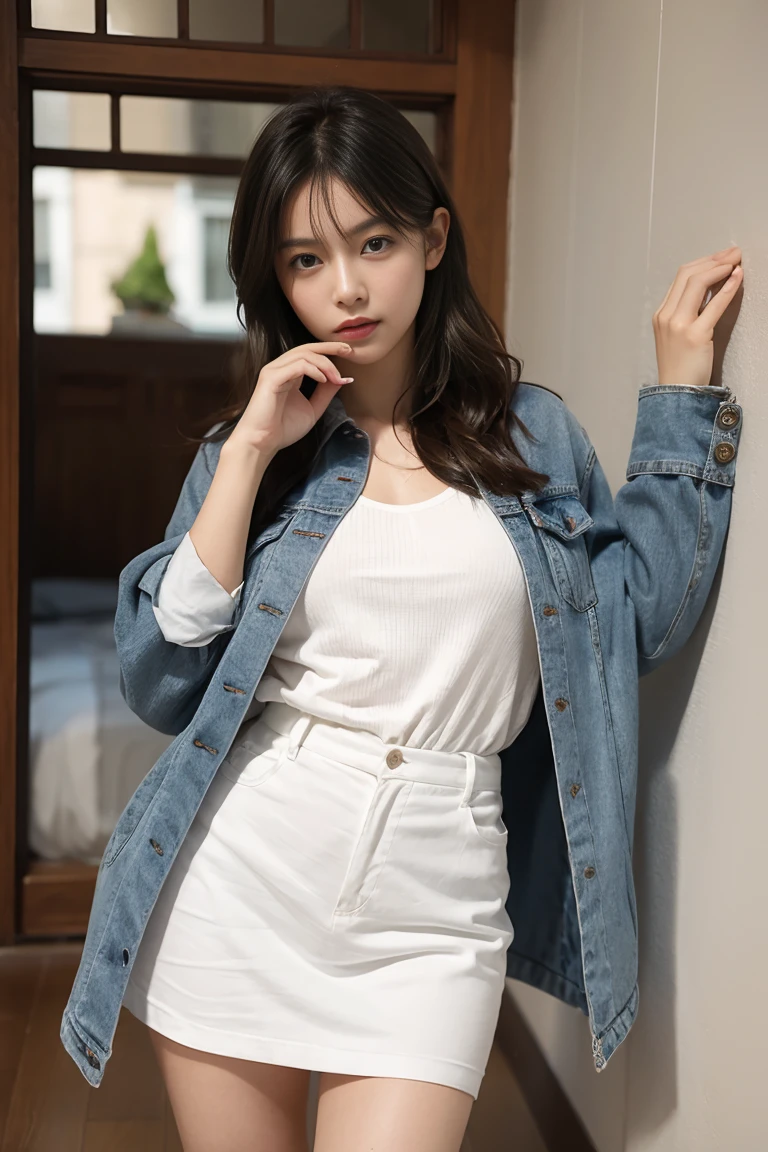 In the girl's room,Simple long body,Loose deep v-shaped short sleeves,Only one piece for the whole body,Transparent in perspective,No underwear,empty crotch,Larger buttocks,Wider,Big breasts,Hold your chest out,Slightly chubby figure,Tulle material,She raised her butt while lying on the bed,You can clearly see the detailed shape of the vulva,Wider,sexy pose,Best resultasterpiece,Ray tracing,More intricate details