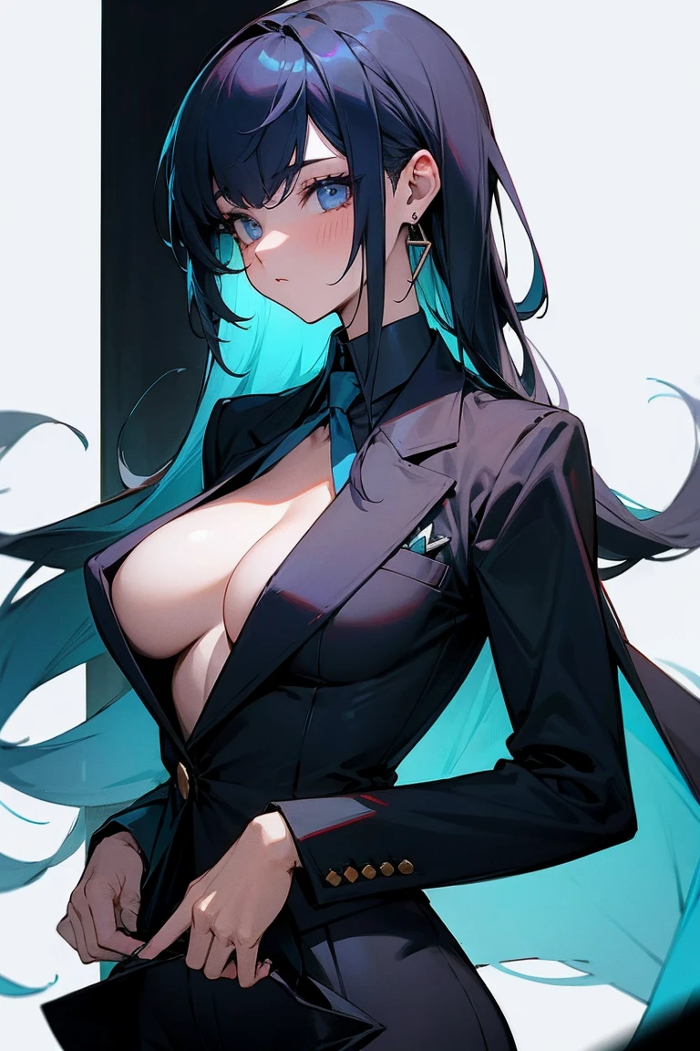 Cool girl high resolution Big Breasts Men's suits Expose Long Hair Earrings Tattoo