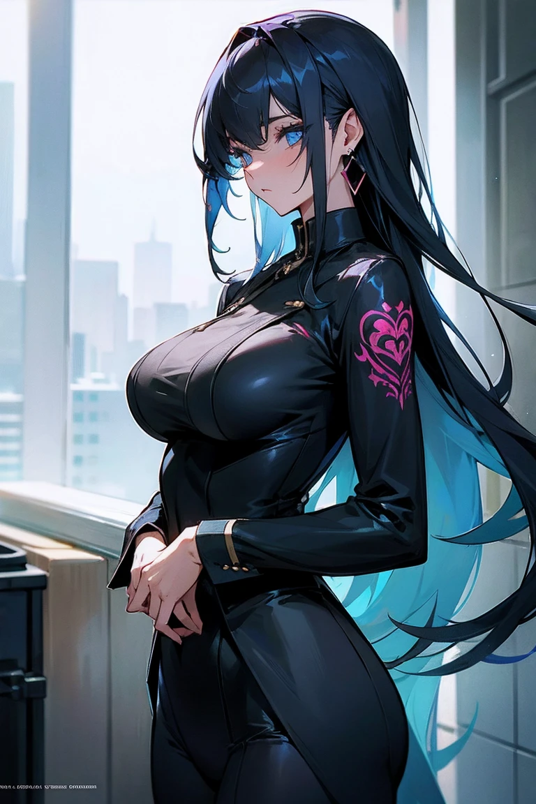 Cool girl high resolution Big Breasts Men's suits Expose Long Hair Earrings Tattoo