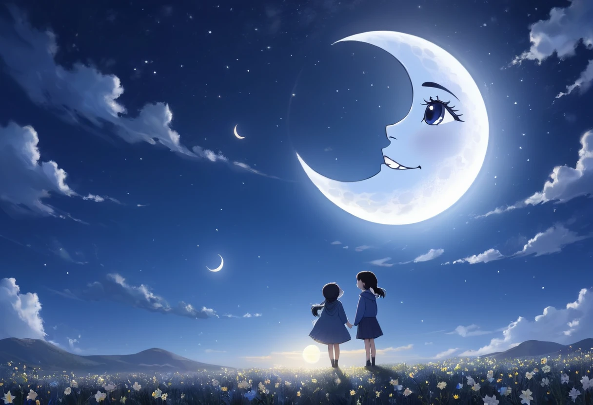 The Moon talks to Happy star in the sky. it does not have people
