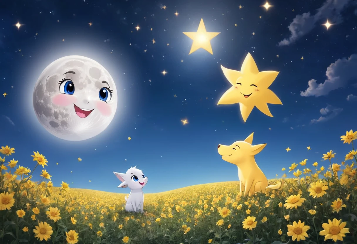 The Moon talks to Happy star in the sky. it does not have people