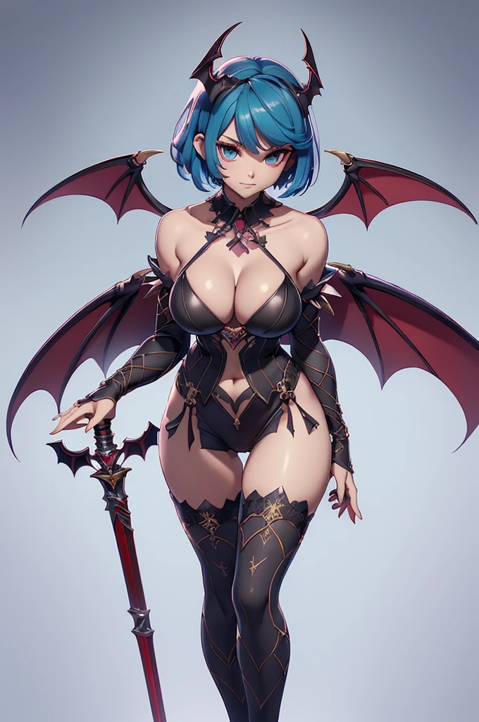 Mini morrigan aensland, (morrigan aensland), 独奏, ray tracing, 3D style, 3DMM, ((oses per photo)), ((oses au cada foto)), fully body,(Front view),(Costas Issue), (Emist on the left), show flat belly, (((oses per photo))),(very big breastsperfect ass, perfect and symmetrical eyes, (perfect handuturistic sword in hand)), ((short hair)),white clothing with textured edges, skin fair, luauas detalhadas, White thigh-high tights with trim, auestido aberto au "au", Waist slender, big legs, low water, Show legs to the top of the waist, ,((top with rip in the middle)),ultra realistic skin, realistic human eyes,ultra realistic skin,super sensual suit,(faixas au torno dos seios), colorfully,top with ruffles,(pubis with a lot of volume),(extrauamente sensual),(very sensual),(red and black thaue),(((giant bat wings))),with bat wings,love the league,(meia calca de renda au um dos lados),(meia calca de renda au um dos lados),((bold embellishments)),((lines involving the legs)),((red lines intertwining the legs)),((lines surrounding the breasts))