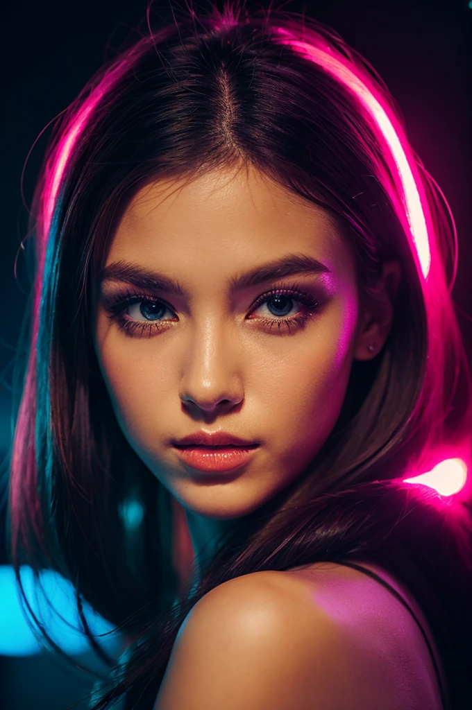fashion portrait color photograph, woman, neon lights