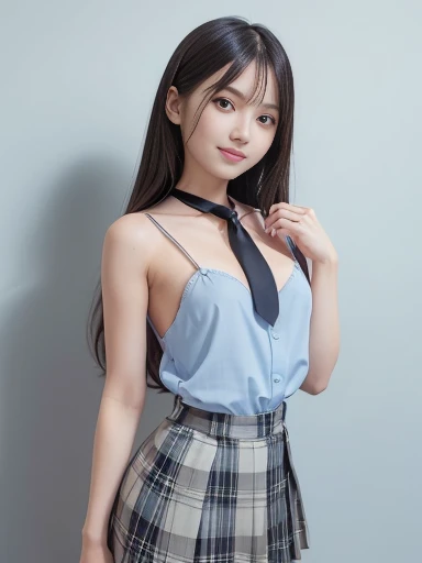a lot of details, (underweight), 30 years old, detailed black hair, beautiful detailed hair, super fucking beautiful, delicate beautiful face, complex details beautiful and delicate eyes, perfect hands, (flat chest best quality:1.5), perfect and delicate limbs, detailed skin, best quality, ultra-detailed,(cheerful grin:1.3),
sono bisque doll wa koi wo suru,kitagawa marin,blonde hair,long hair,red eyes,smile,naughty face,open mouth,seductive smile,medium large breasts, black choker, white shirt, navy blue necktie, light blue pleated skirt, plaid pleated skirt, full body, sideboob, standing on one leg, fluttered fallen leaves,