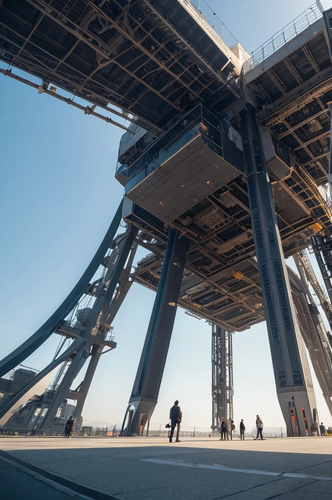 A gigantic, gravity-defying, floating, futuristic mechanical structure