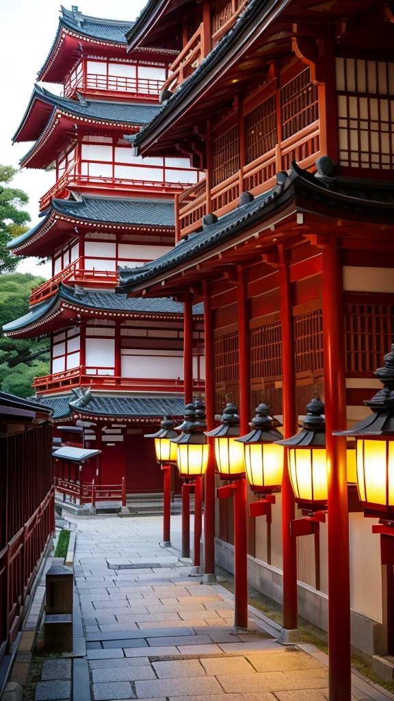 An otherworldly city like Kyoto、Nostalgic World、Realistic、There is a five-story pagoda