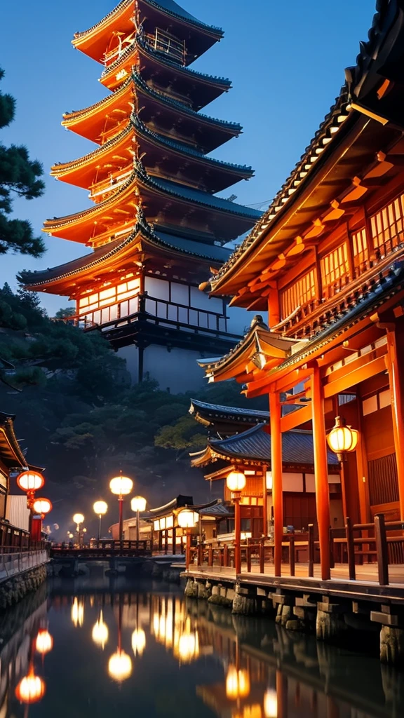 An otherworldly city like Kyoto、Nostalgic World、Realistic、There is a five-story pagoda