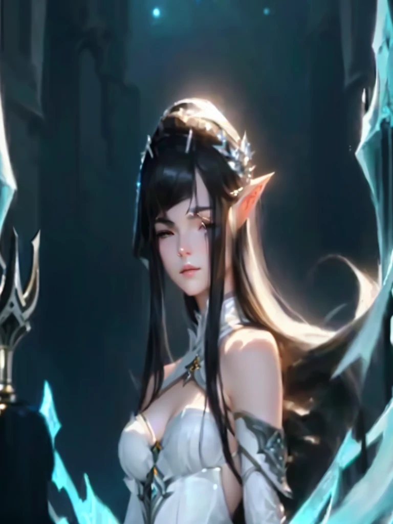 a close-up of a woman in a white dress with a sword, elf girl, queen elf, alluring elf princess knight, elf princess, an queen elf, beautiful and elegant queen elf, portrait of an queen elf, Guweiz, dark elf princess, albedo, fantasy art style, shadowverse style, astri lohne