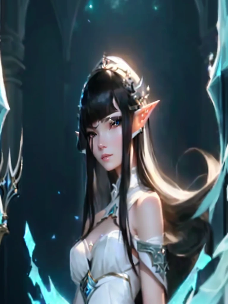 a close-up of a woman in a white dress with a sword, elf girl, queen elf, alluring elf princess knight, elf princess, an queen elf, beautiful and elegant queen elf, portrait of an queen elf, Guweiz, dark elf princess, albedo, fantasy art style, shadowverse style, astri lohne