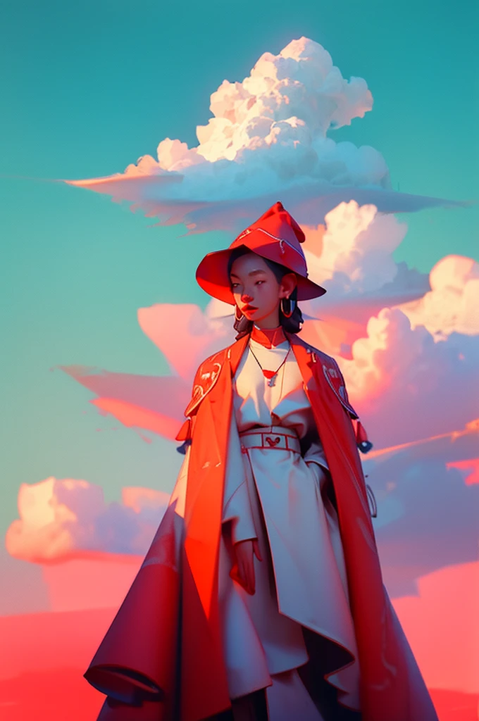 (masterpiece, best quality:1.2),red Tibetan clothing,1 Tibetan girl, blue sky, cloud, cloudy sky, day, earrings,Plush hat, horizon,Tibetan Earrings,jewelry,necklace, lips,snow mountain, outdoors, parted lips, red lips, solo,flat chest,(upper body:1.2),standing,(arms behind back:1.2),(from front:1.2)