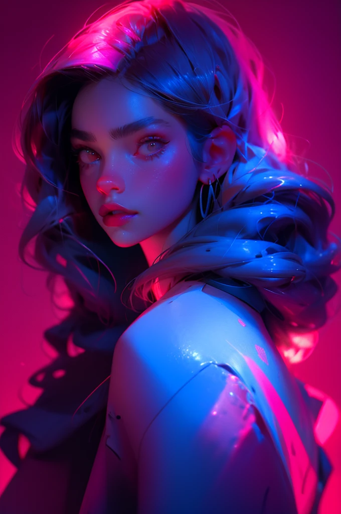 fashion portrait color photograph, woman, neon lights