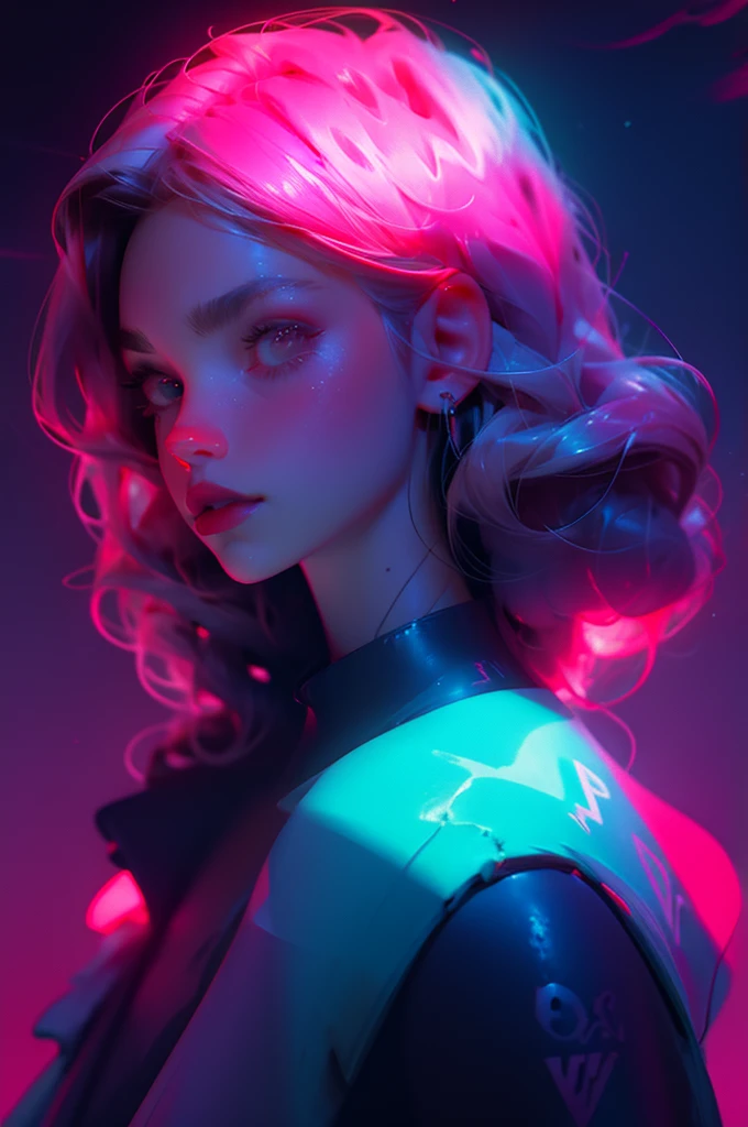 fashion portrait color photograph, woman, neon lights