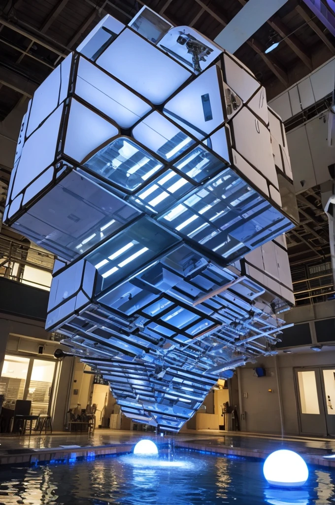 A giant mechanical cube that defies gravity and floats