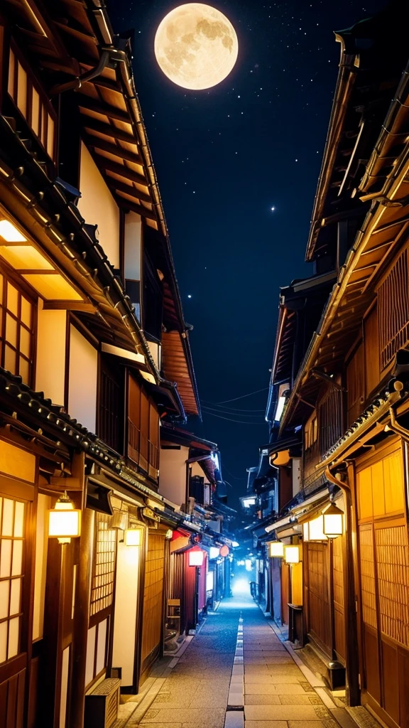 An otherworldly city like Kyoto、Nostalgic World、Realistic、night、Fantasy