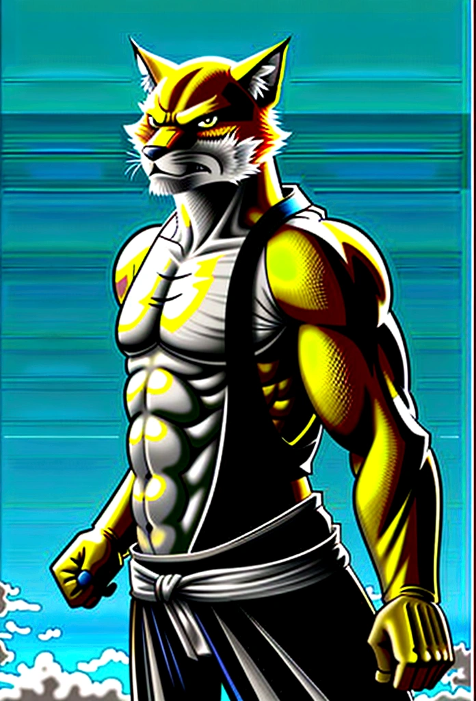 sajin, solo, mature male, (skinny body:1.2), (angry:1.2),fighting,in wasteland,destroyed rock,(soft shading), 4k, hi res, ((detailed face, (detailed eyes:1.0), detailed)), (full body), looking at viewer, 1boy, upper body, male focus,arm_armor, shirtless,torn clothes, abs, bare pectorals, fighting stance,