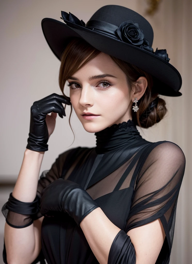 Close-up of a woman in a black dress and gloves, Gloves and jewelry. motion, Black gloves, Emma Watson(Catwoman), chaumet, chaumet style, Hand Jewelry Model Photos, ブラックキャナリー役のEmma Watson, Emma Watson(『Victorian Secrets』), Jessica Alba Women, ドリアダ役のEmma Watson, Emma Watson(cosmopolitan), Emma Watsonがグッチのモデルに