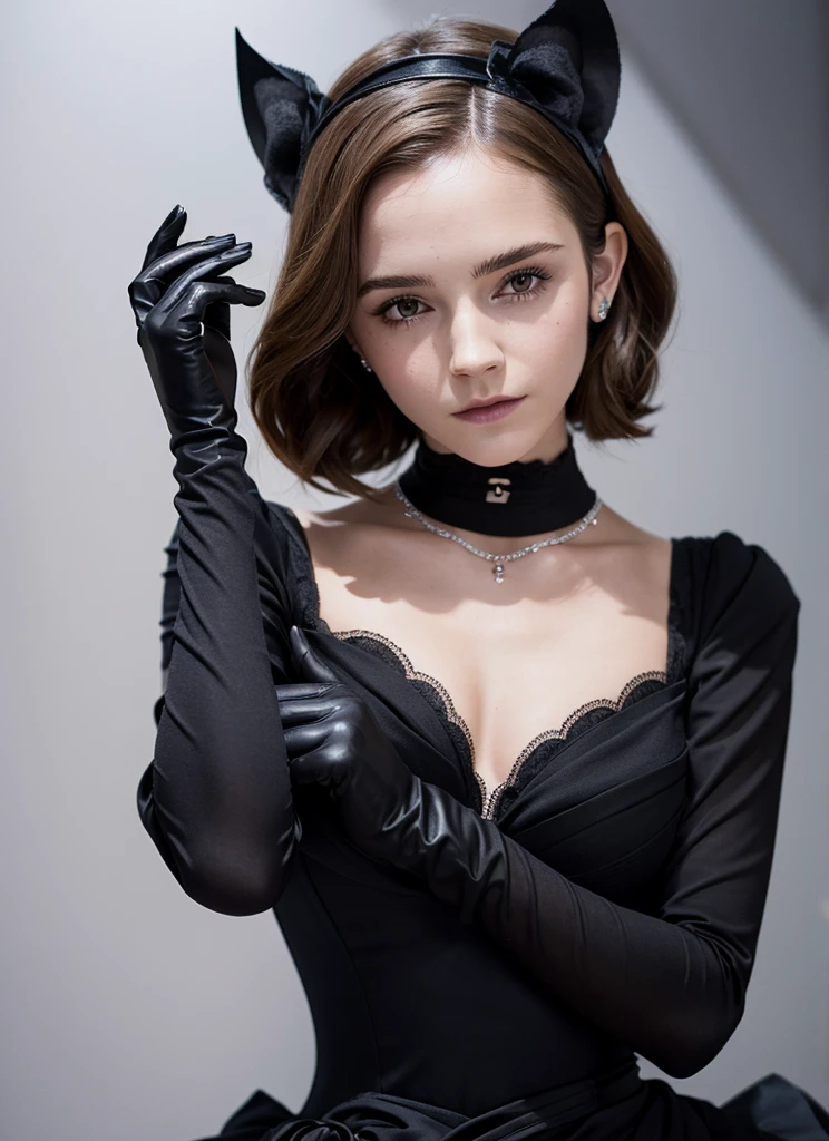 Close-up of a woman in a black dress and gloves, Gloves and jewelry. motion, Black gloves, Emma Watson(Catwoman), chaumet, chaumet style, Hand Jewelry Model Photos, ブラックキャナリー役のEmma Watson, Emma Watson(『Victorian Secrets』), Jessica Alba Women, ドリアダ役のEmma Watson, Emma Watson(cosmopolitan), Emma Watsonがグッチのモデルに