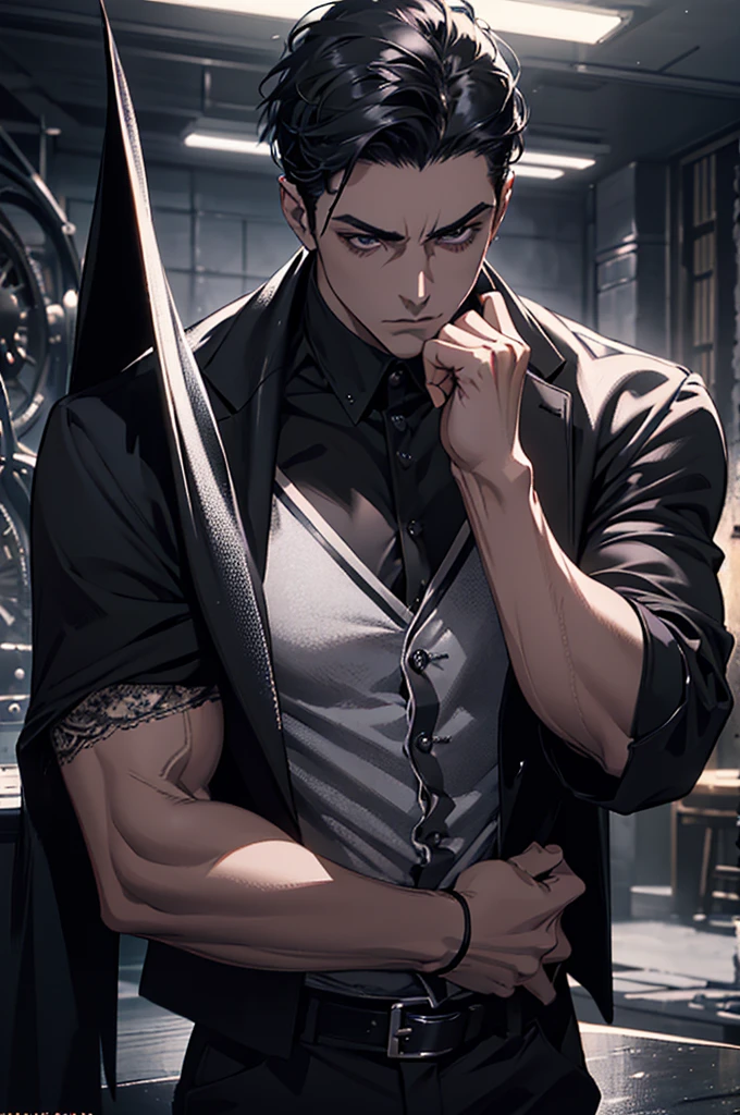 1man, mafia, short black hair, dark night, dangerous, random pose, handsome, attractive, slightly muscular, cinematic lighting, unreal engine, trending on ArtStation, intricate details, masterpiece, best quality, by Irakli Nadar, Greg Rutkowski,(((best quality))),(((ultra detailed))),(((masterpiece)))