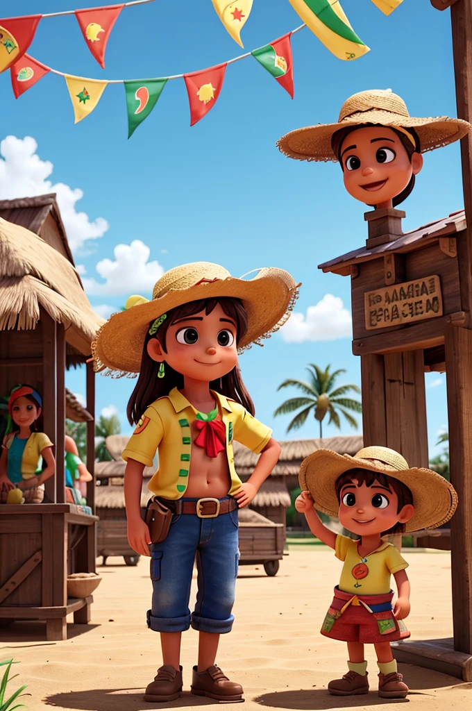 São João, little flags, typical Brazilian party, redneck costumes, balloon, straw hat, bonfire