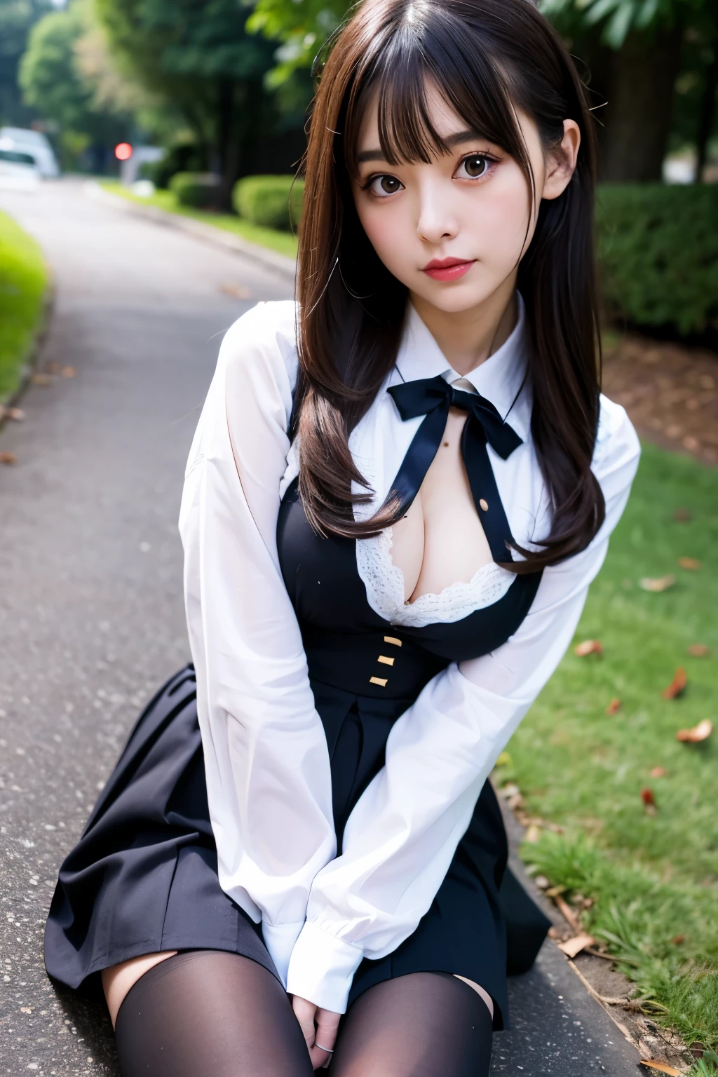 Japanese , Highest quality, shape, Very detailed, finely, High resolution, 8k wallpaper, Perfect dynamic composition, Finely beautiful eyes, mini skirt，ta Clothing,Medium Hair, Small breasts, Natural color lip, Random sexy poses,18-year-old girl、Midnight、Beautiful and elaborate face、Cute face,、Perfect and beautiful face,Big eyes,Black tights，
