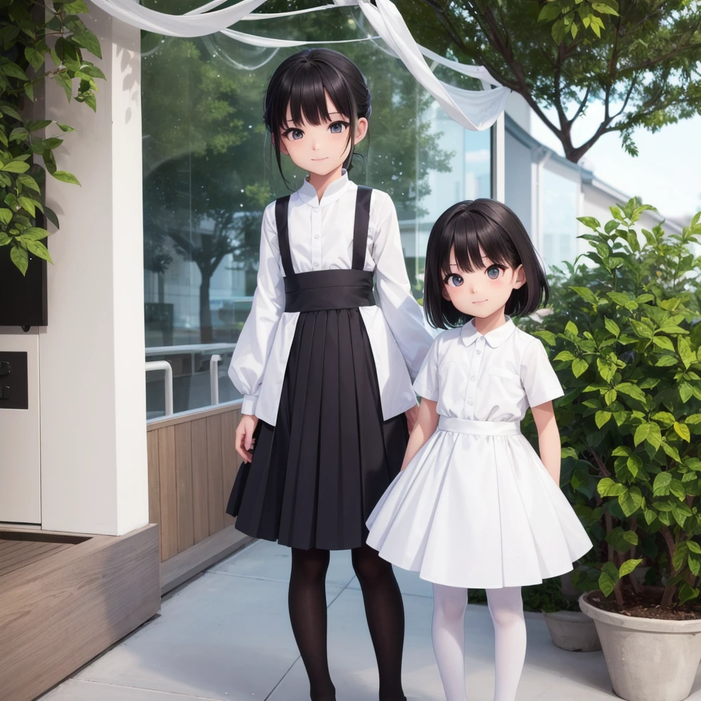 1People Girls, clear, cute, (View your viewers:1.0), detaileds sky, ((masterpiece:1.4, Highest quality)), multiple detaileds, eye shadow, SFW, (Medium Shot:1.5), Gradient eyes,
roller:addition_detailed:0.8>, (Black Pantyhose:1.2), Straight,
1People Girls, Have, Branch Eyes, short hair, Black Hair, White shirt, Semi-transparent knee-length skirt,Long skirt below knee length, Murasa Minamitsu, hishaku、smile