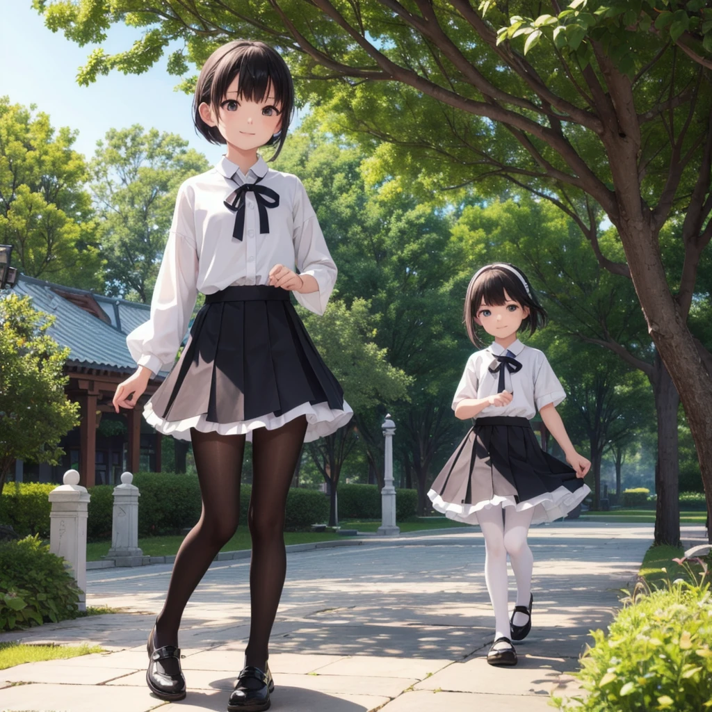 1People Girls, clear, cute, (View your viewers:1.0), detaileds sky, ((masterpiece:1.4, Highest quality)), multiple detaileds, eye shadow, SFW, (Medium Shot:1.5), Gradient eyes,
roller:addition_detailed:0.8>, (Black Pantyhose:1.2), Straight,
1People Girls, Have, Branch Eyes, short hair, Black Hair, White shirt, Semi-transparent knee-length skirt,Long skirt below knee length, Murasa Minamitsu, hishaku、smile
