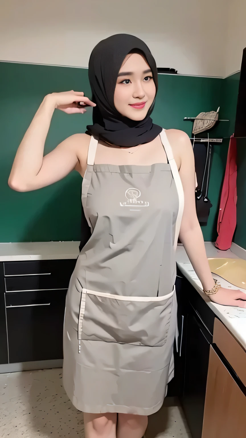 Woman cooking、age19、(Dressed naked with hijab，Wear a slim mini apron:1.3)、4K、((hight resolution、tmasterpiece、top-quality:1.3)),Fine skin、sharp focus、Soft lighting、dynamic ungle、(Detailed face:1.2)、(((In the kitchen))) Cute smile　Viewer's Perspective　Colossal tits　tying  hair　Sleeveless　Stretch your upper arms　Stretch your shoulders　cleanness　Large kitchen　Beautiful kitchen　((Beautiful straight wavy curls，By bangs))　put down hands，Prepare the coffee　a little bit smile　((There is no fabric on the back of the apron、Cracks in the buttocks are perfectly visible.))((It's sex in the kitchen:1.3))(((This is a sex apron)))(((Cracks in the buttocks are perfectly visible)))((Stretch the buttocks further，Exposing cracks))at this、Very thick and rigid upright type available　This is a very big one .. Juice overflows from the opening of the girl's vagina