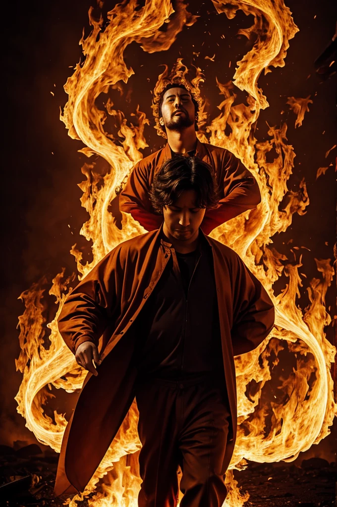 1 man covered in divine flames