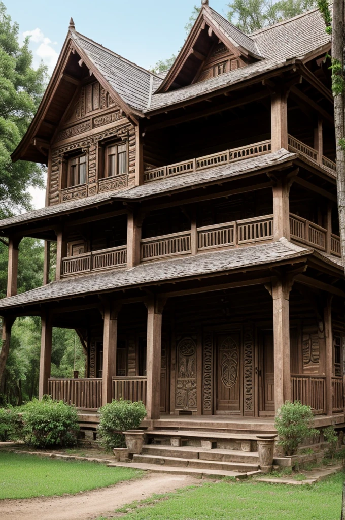 Imagine/
--ar 16:9 Wide shot of Trina's old, enchanting family house with intricate carvings and ancient symbols.