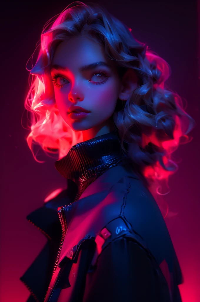 fashion portrait color photograph, woman, neon lights